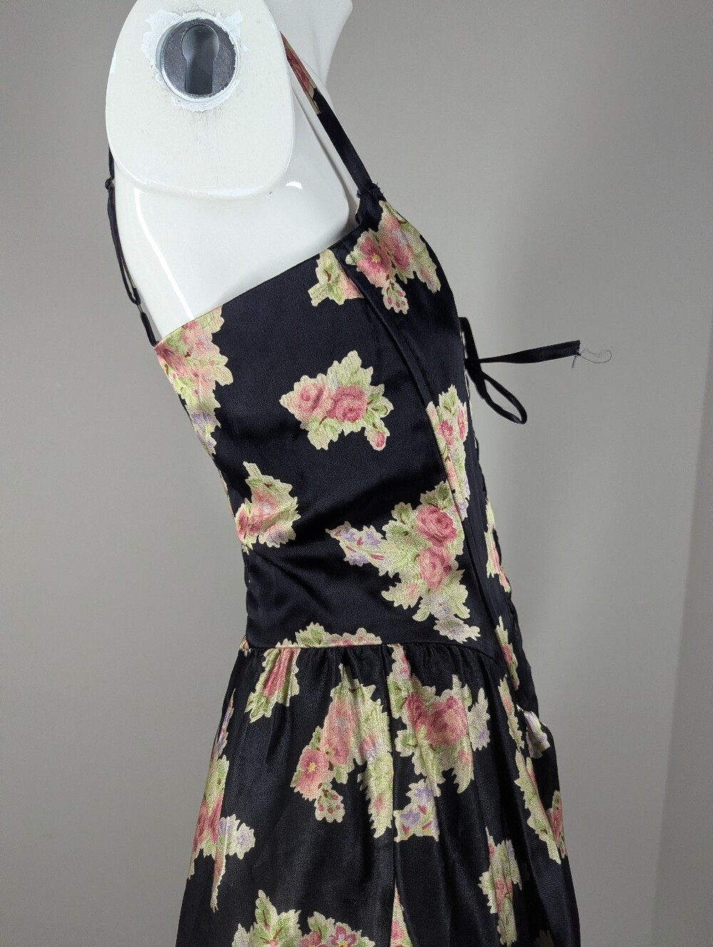Vintage Betsey Johnson Floral Corset Mini Dress Made in USA Black Rose Lace Up M - Picture 14 of 16
